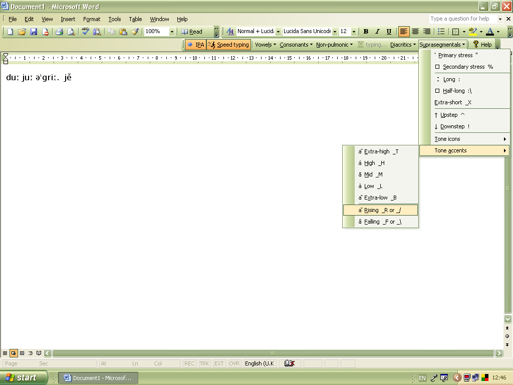 SAMPAType suprasegmentals menu