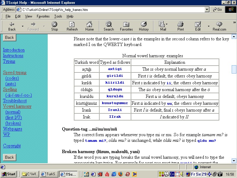 Vowel harmony examples
